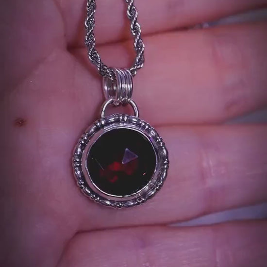 Handmade and beautiful, Garnet crystal, sterling silver pendant necklace - bohemian crystal jewellery gifts