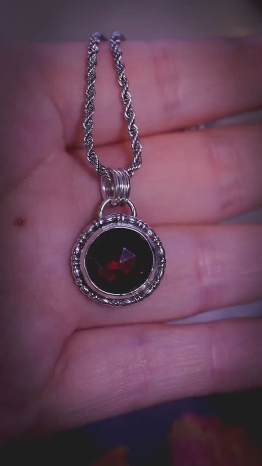 Handmade and beautiful, Garnet crystal, sterling silver pendant necklace - bohemian crystal jewellery gifts