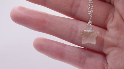 Dainty, Golden Rutilated Quartz Star Pendant - 925 Sterling silver cable chain - for manifestation & amplification