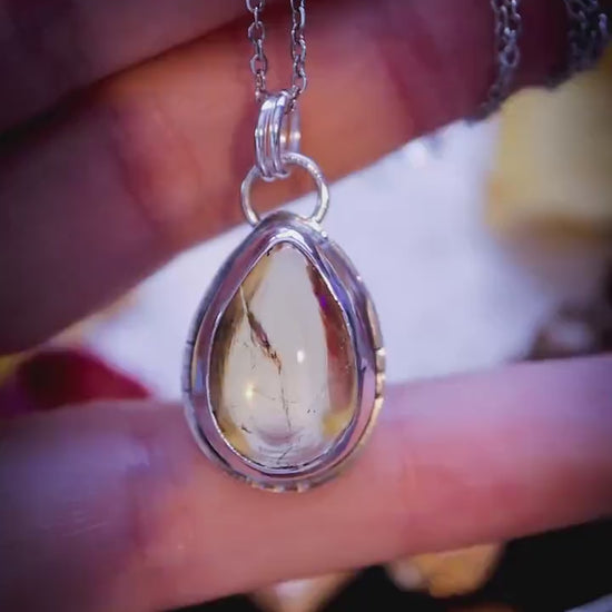 Handmade, dainty, citrine crystal pendant necklace - witchy and hippy jewellery, November birthstone