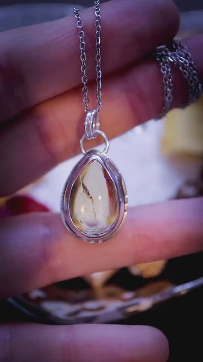 Handmade, dainty, citrine crystal pendant necklace - witchy and hippy jewellery, November birthstone