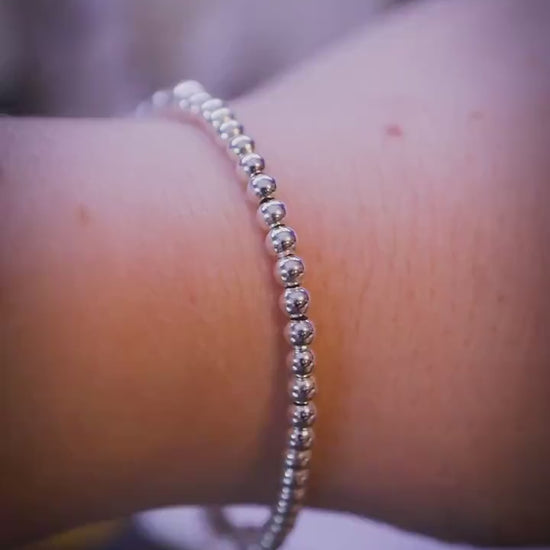 Beautifully handmade, 3mm sterling silver beaded stacking bracelet with moon charm - handmade gifts