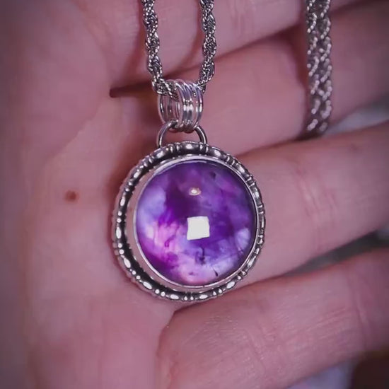 Handmade, one of a kind, mother of pearl and amethyst doublet, sterling silver pendant necklace - Crystal gifts