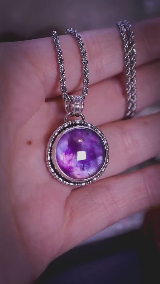 Handmade, one of a kind, mother of pearl and amethyst doublet, sterling silver pendant necklace - Crystal gifts