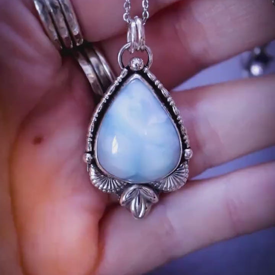 Handcrafted, recycled sterling silver Larimar pendant necklace - Jewellery Gifts, Ocean Stone