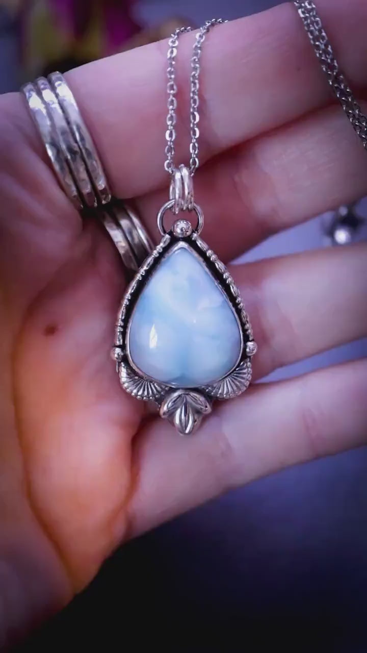 Handcrafted, recycled sterling silver Larimar pendant necklace - Jewellery Gifts, Ocean Stone