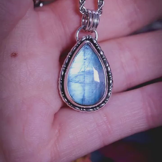 Handcrafted, Flashy, High Grade, Rainbow Moonstone pendant necklace - witchy and hippy jewellery