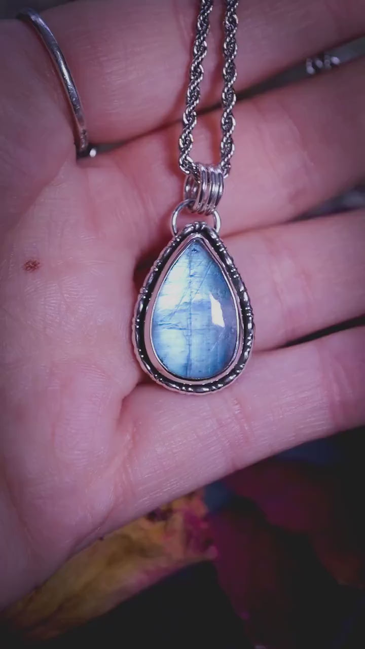 Handcrafted, Flashy, High Grade, Rainbow Moonstone pendant necklace - witchy and hippy jewellery