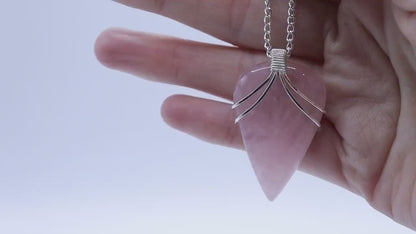 Unique, Handmade Wire Wrapped Rose Quartz Pendant - Set in 925 sterling silver - for love & self-esteem