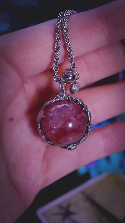Handmade, Hematoid Quartz, fire quartz sphere, soft soldered pendant necklace - bespoke and unique jewellery