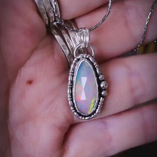 Natural and handmade, Rose Cut, Ethiopian Welo Opal Pendant Necklace - Gifts, Hippy Style