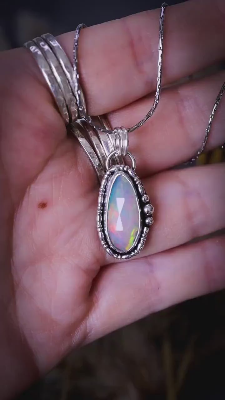 Natural and handmade, Rose Cut, Ethiopian Welo Opal Pendant Necklace - Gifts, Hippy Style