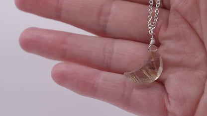 Dainty, Golden Rutilated Quartz Facetted Moon Pendant - 925 Sterling silver cable chain - for manifestation & amplification