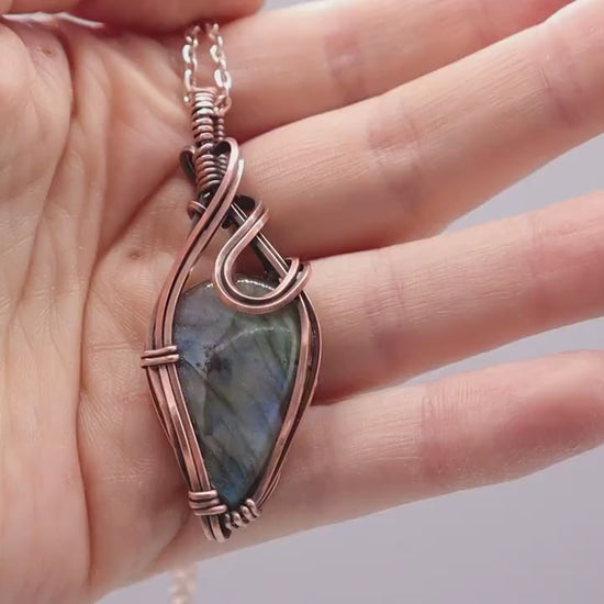 Handmade labradorite in copper, wire wrapped necklace