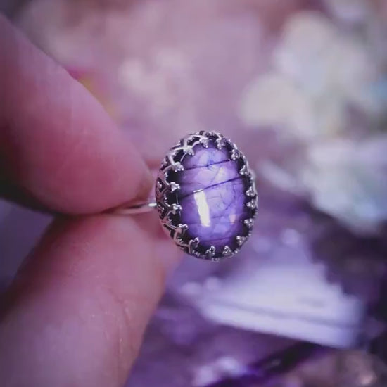 Handmade and gothic, deep purple labradorite, sterling silver ring - Jewellery crystal gifts
