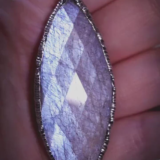 Handmade, rose cut belomorite moonstone, soft soldered pendant necklace - crystal jewellery gifts for her