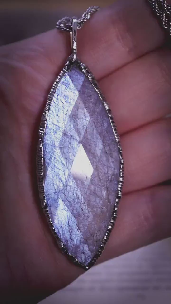 Handmade, rose cut belomorite moonstone, soft soldered pendant necklace - crystal jewellery gifts for her