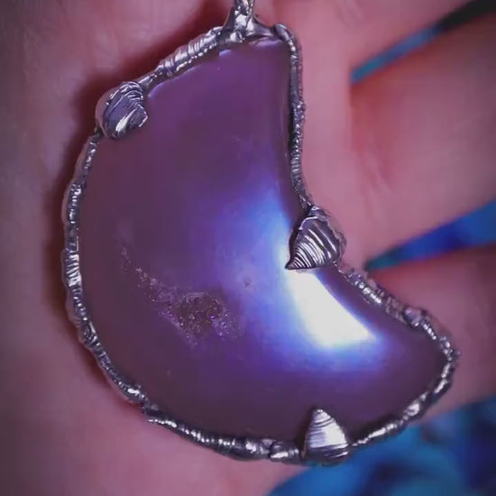 Handmade, aurora coated agate with druzy, soft soldered pendant necklace - jewellery and crystal gifts