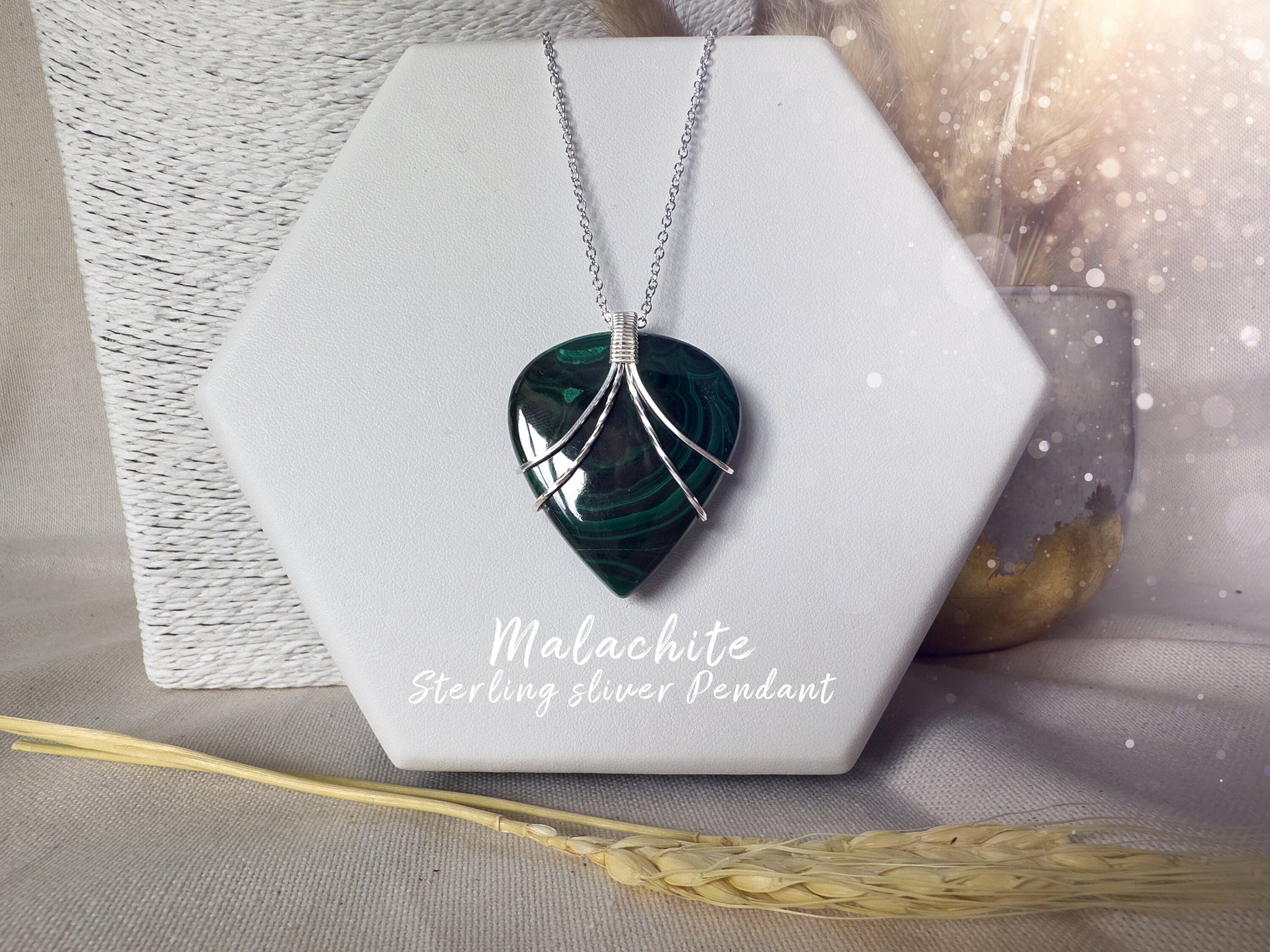 Handmade Malachite Pendant - Wrapped in 925 Sterling Silver - Wire wrap Pendant - for visualization & insight