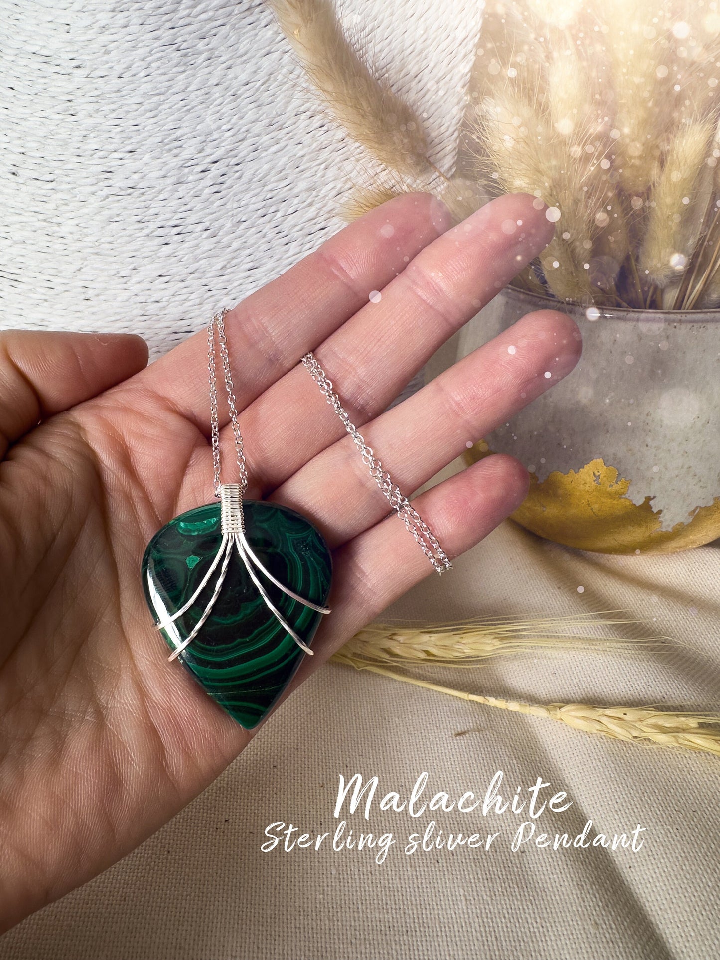 Handmade Malachite Pendant - Wrapped in 925 Sterling Silver - Wire wrap Pendant - for visualization & insight