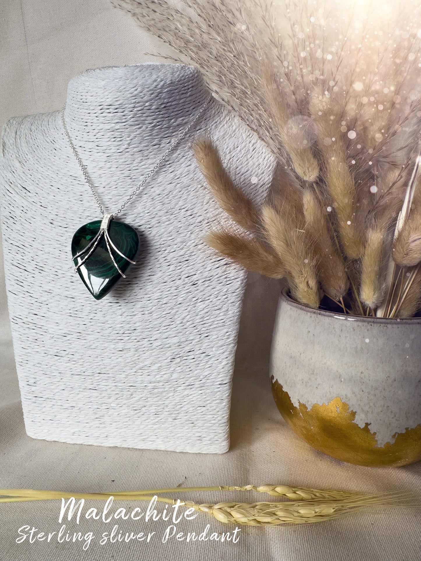 Handmade Malachite Pendant - Wrapped in 925 Sterling Silver - Wire wrap Pendant - for visualization & insight