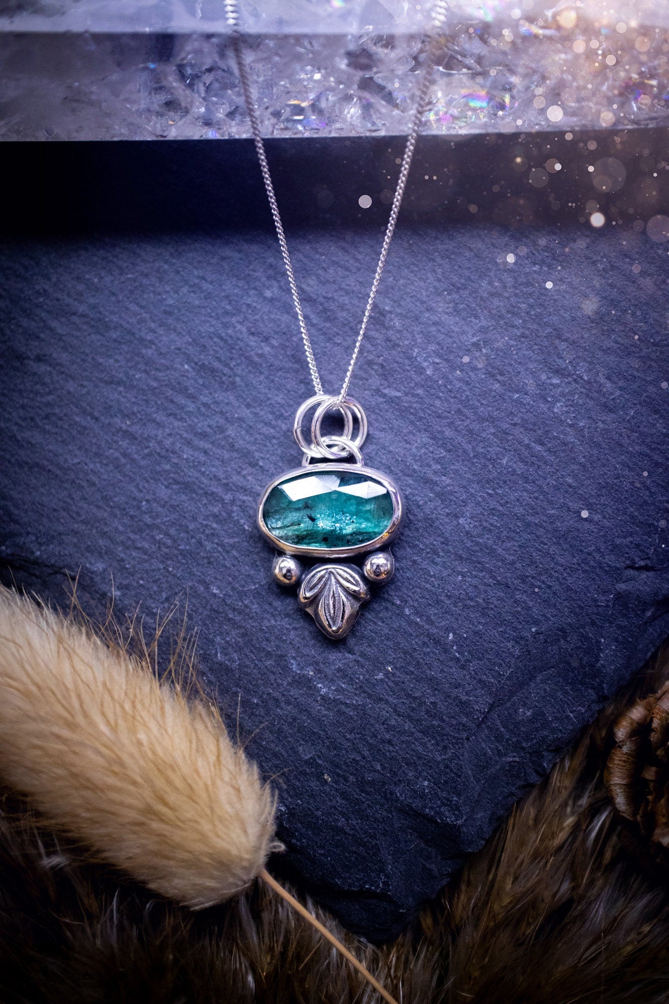 Made to order - Stunning, handmade, Teal Kyanite crystal, sterling silver pendant. Teal Kyanite pendant made to order and handmade by myself with love and care. It features a beautiful, rose cut, natural teal, kyanite gemstone that has an array of sea greens, blues and a gorgeous sparkle! Ideal gift for jewellery lover