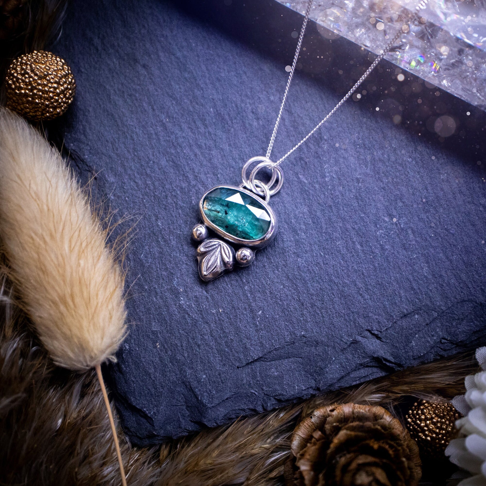 Made to order - Stunning, handmade, Teal Kyanite crystal, sterling silver pendant. Teal Kyanite pendant made to order and handmade by myself with love and care. It features a beautiful, rose cut, natural teal, kyanite gemstone that has an array of sea greens, blues and a gorgeous sparkle! Ideal gift for jewellery lover