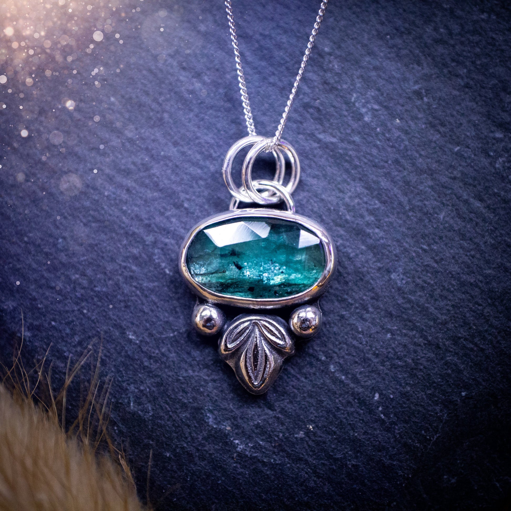 Made to order - Stunning, handmade, Teal Kyanite crystal, sterling silver pendant. Teal Kyanite pendant made to order and handmade by myself with love and care. It features a beautiful, rose cut, natural teal, kyanite gemstone that has an array of sea greens, blues and a gorgeous sparkle! Ideal gift for jewellery lover