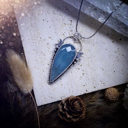 Beautiful and handmade, celestial, natural aquamarine pendant necklace. This pendant has been made using fine and sterling silver and features a gorgeous blue, aquamarine crystal. March birthstone and ideal gift for crystal and jewellery lovers.